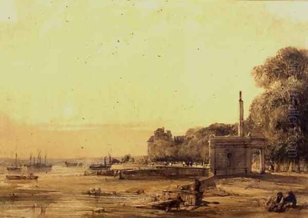 A View, Possibly on the Seine at Evening Oil Painting by William Callow