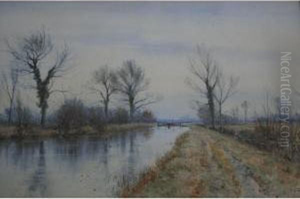 A Fenland Canal Oil Painting by Robert Winter Fraser