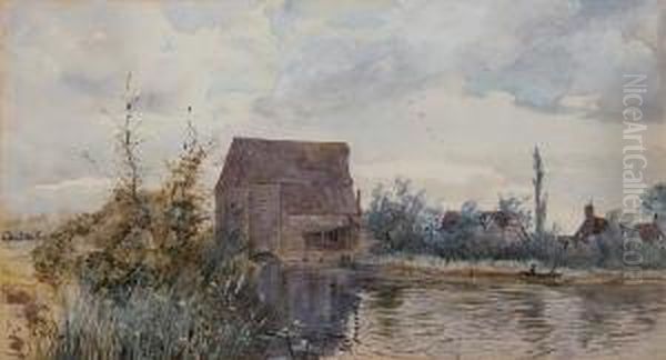 A Watermill At Hemingford Abbot Oil Painting by Robert Winter Fraser