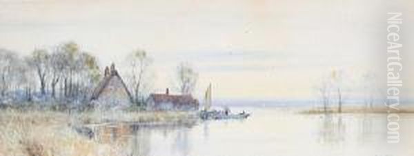 'on The Stour'; A River Landscape, Apair Oil Painting by Robert Winter Fraser