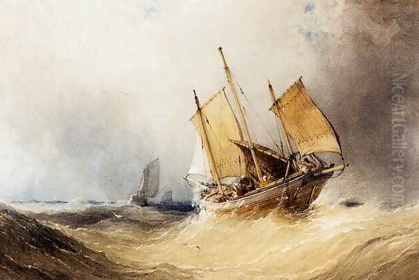 A Fishing Smack And Other Shipping On Open Seas Oil Painting by William Callow