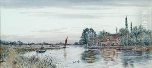 Boats On The River At Horning Oil Painting by Robert Winter Fraser