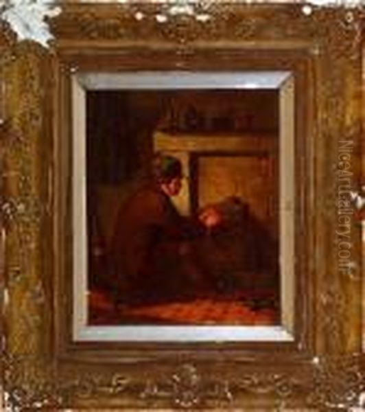 A Boy At The Fireplace Oil Painting by Alexander Snr Fraser