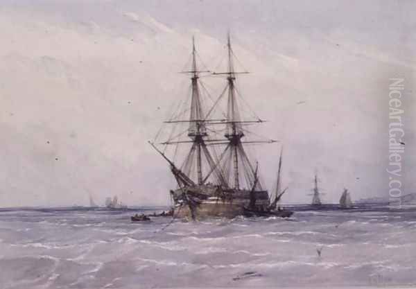 Brig at Anchor and Boats alongside Oil Painting by William Callow