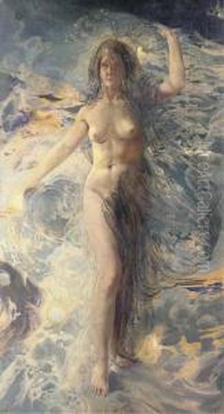 'l'aurore' Or 'l'aube Arrachant Les Tenebres' Oil Painting by Leon Henri Marie Frederic