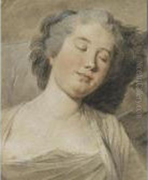 Head And Shoulders Of A Sleeping Young Woman Oil Painting by Jean Martial Fredou