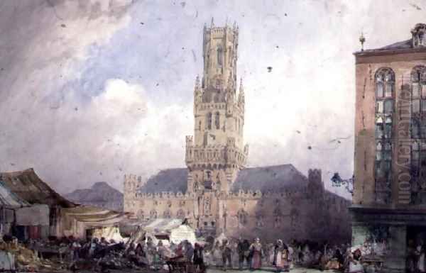 The Town Hall, Bruges Oil Painting by William Callow