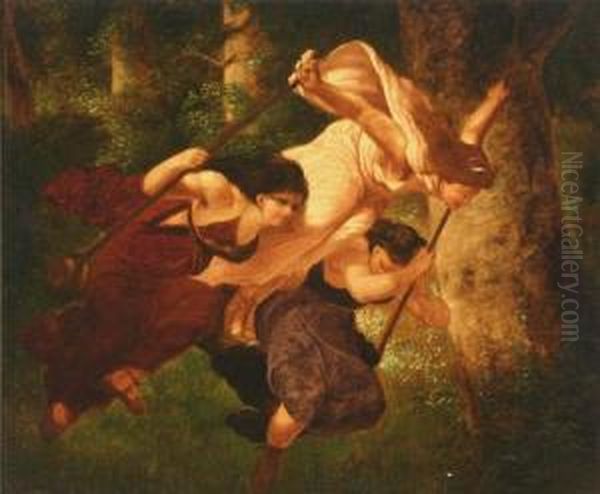 The Three Graces On A Swing Oil Painting by William Frefichs