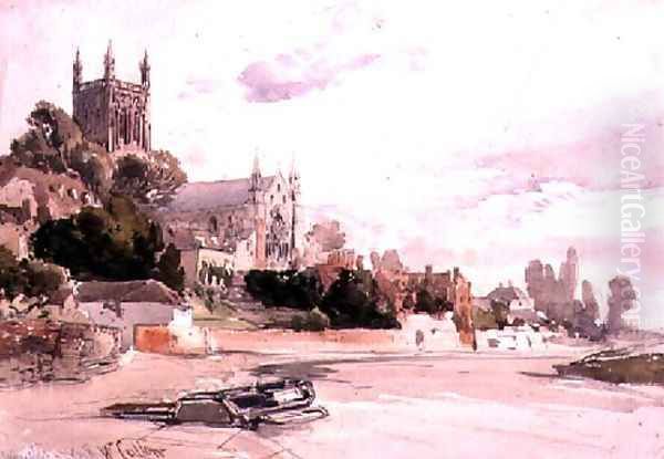 Worcester Cathedral: Seen from the River Oil Painting by William Callow