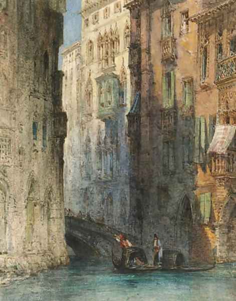 A gondola on a Venetian canal, Italy Oil Painting by William Callow