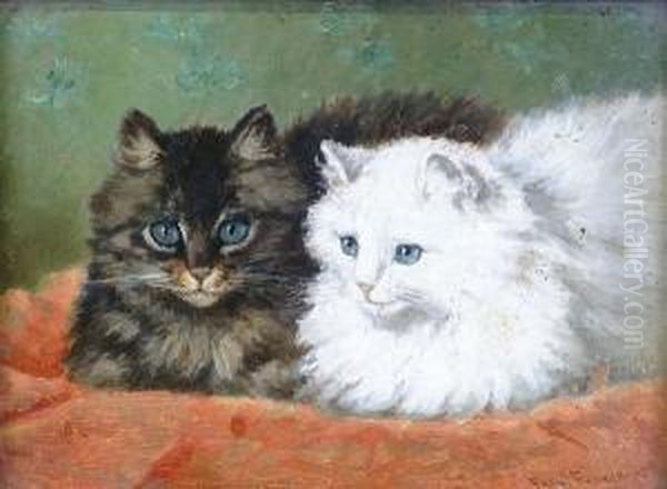 Two Cats Resting On A Cushion Oil Painting by Frederick, Fred French