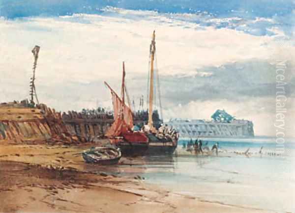 Boulogne at low tide, France Oil Painting by William Callow