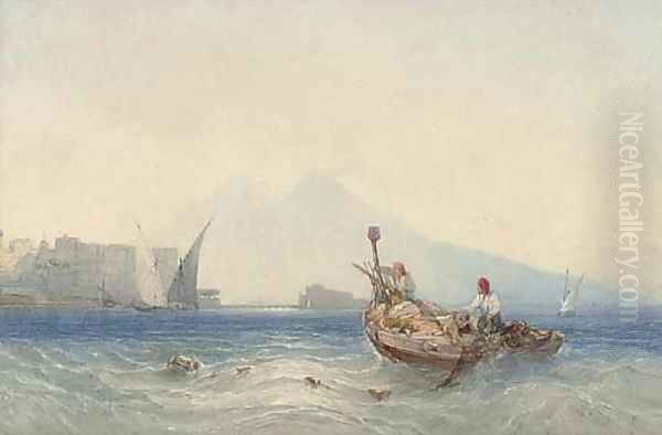 Fishermen dragging in their nets in the Bay of Naples Oil Painting by William Callow