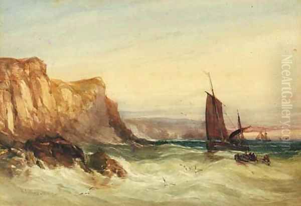 Fishing vessels off the coast Oil Painting by William Callow