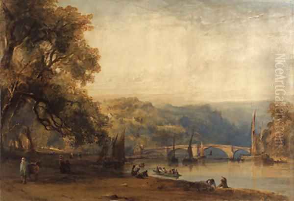 On the banks of the Thames at Richmond, Surrey Oil Painting by William Callow