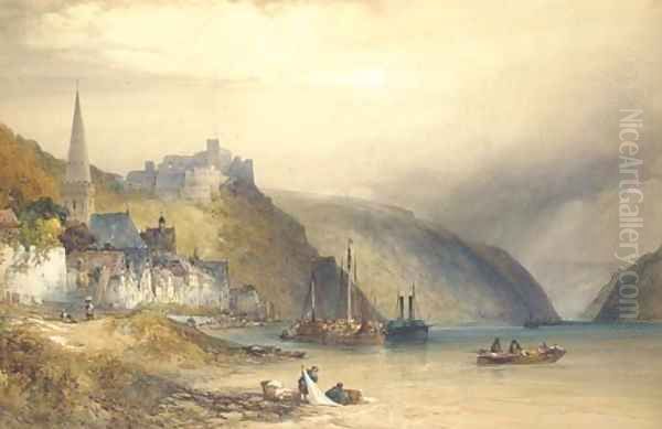 Rheinfels and Village of St Goar, Switzerland Oil Painting by William Callow