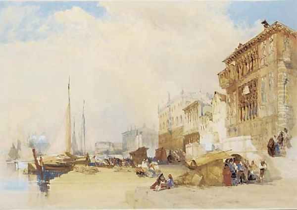 The Riva degli Schiavoni, looking towards the Danieli Hotel, the Doge's Palace and the Libraria, Venice 2 Oil Painting by William Callow