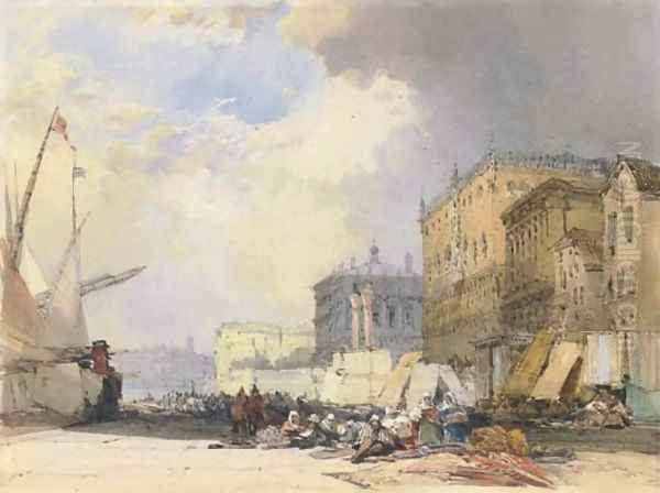 The Riva degli Schiavoni, looking towards the Doge's Palace and the Libreria, Venice Oil Painting by William Callow