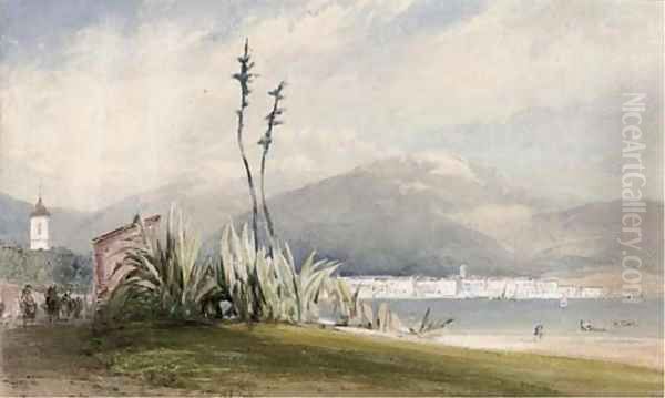 View across the bay towards Nice, France Oil Painting by William Callow