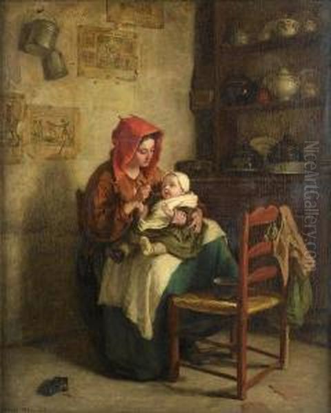 Feeding Time Oil Painting by Edouard Frere