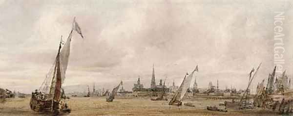 View of Antwerp from the water Oil Painting by William Callow