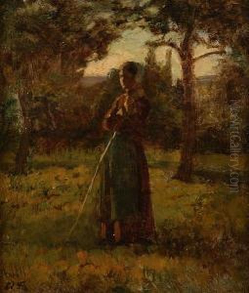 A Norman Peasant Girl Oil Painting by Edouard Frere