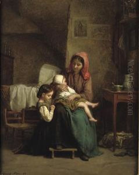 Bedtime Prayers Signed And Dated 'edouard Frere. 65' (lowerleft) Oil Painting by Edouard Frere