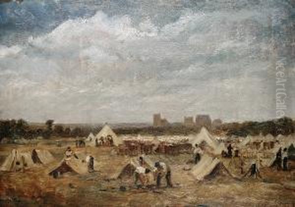 A Military Encampment Oil Painting by Edouard Frere