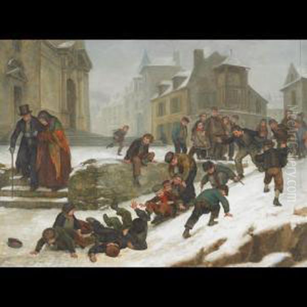 La Glissade Oil Painting by Edouard Frere