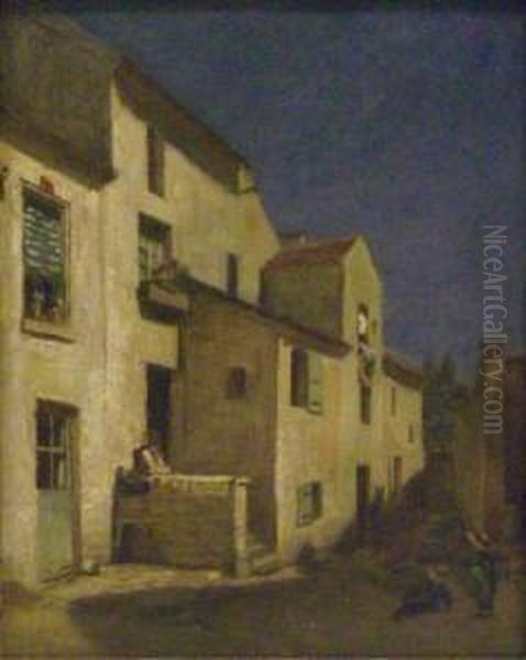 A Courtyard Oil Painting by Edouard Frere