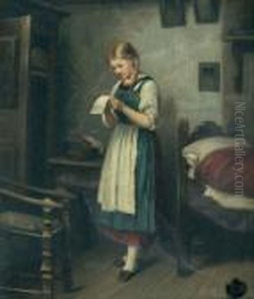 Young Girl With A Letter. Oil Painting by Edouard Frere