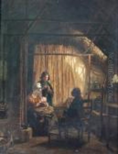 Interieur Mit Frauen Bei Der Handarbeit. Oil Painting by Edouard Frere