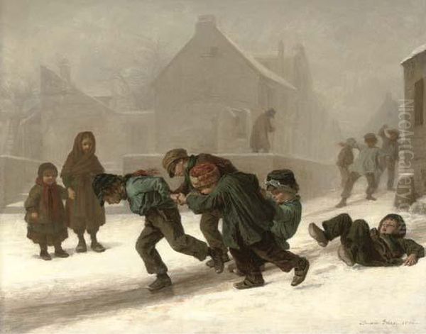 Fun In The Snow Oil Painting by Edouard Frere