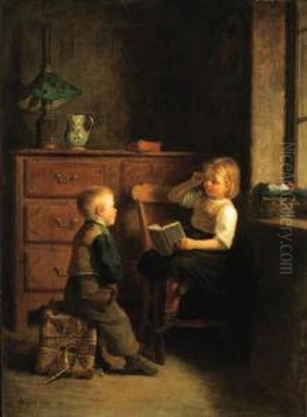 A Good Story Oil Painting by Edouard Frere