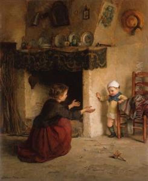 Baby's First Steps Oil Painting by Edouard Frere