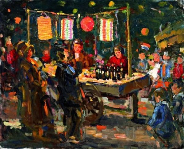 Feestgangers Op De Kermis Bij Avond Oil Painting by Abraham Fresco