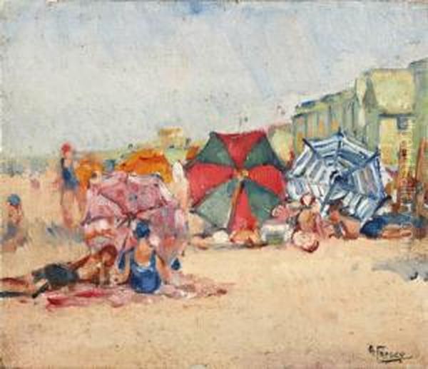 Onder De Parasol Op Zomerse Stranddag Oil Painting by Abraham Fresco