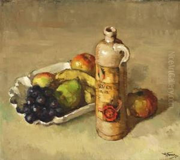 Fruitschaal Met Druiventros En Peren Oil Painting by Abraham Fresco