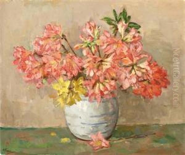 Rhodondendron In Vaas Oil Painting by Abraham Fresco