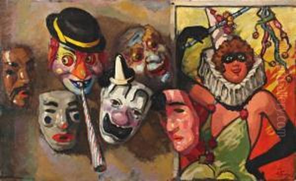 Pierette En Maskers Oil Painting by Abraham Fresco