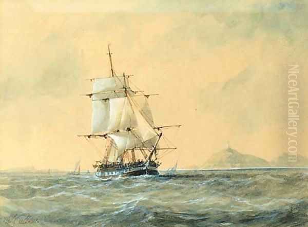 A frigate off the coast Oil Painting by William Callow