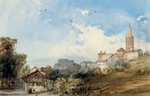 Angouleme Cathedral from the south-east, France Oil Painting by William Callow