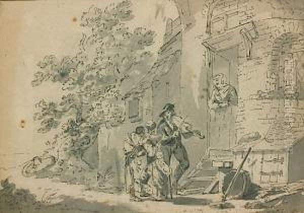 Musicien Devant Une Maison Oil Painting by Sigismond Freudenberger