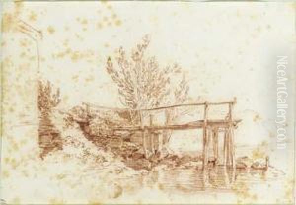 A Small Dock With Trees by Sigismond Freudenberger