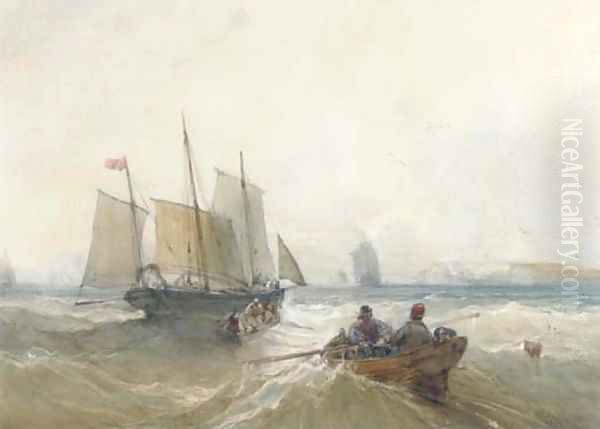 Fishing vessels in the Channel off Dover Oil Painting by William Callow