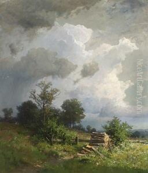 Baumlandschaft Bei Aufziehendem
 Gewitter. Oil Painting by Fritz Freund