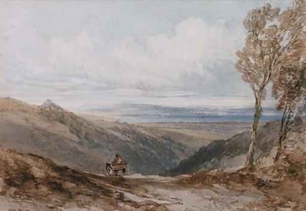 A traveller on a rural track overlooking an estuary Oil Painting by William Callow