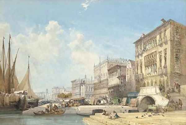 The Riva degli Schiavoni, looking towards the Danieli Hotel, the Doge's Palace and the Libraria, Venice Oil Painting by William Callow