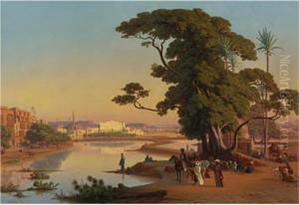 Sunset In Cairo Oil Painting by Johann Jakob Frey