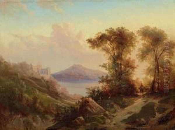 Coast Of Naples. Oil Painting by Johann Jakob Frey